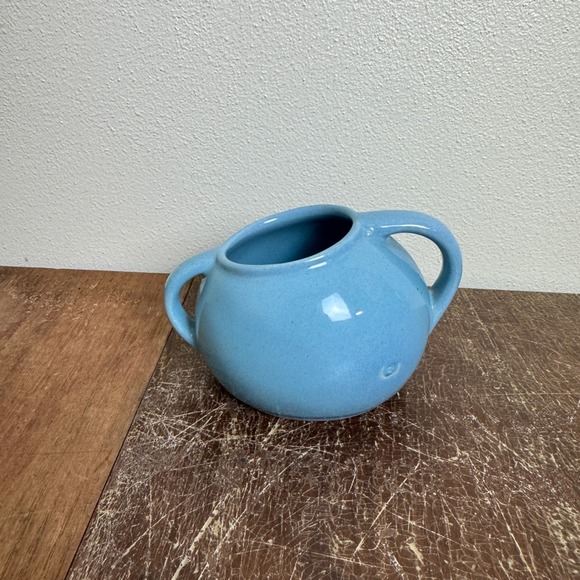 Vintage MCM Ceramic Light blue Slanted Sugar Bowl with handles - Picture 7 of 8